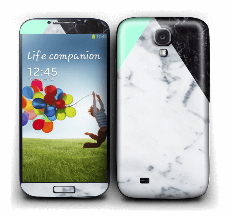White marble, black marble and green pastel design.