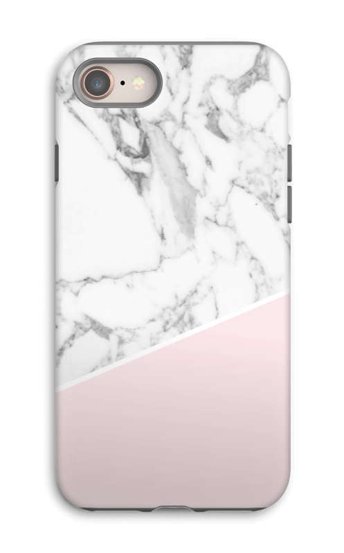 Valkoinen marmori ja pinkki kuoret IPhone 8 tough