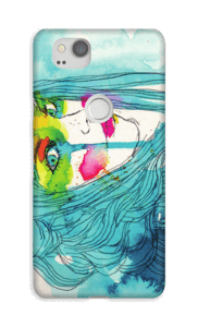 Girl in blue case Pixel 2